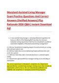 Maryland Assisted Living Manager &NewLine;Exam Practice Questions And Correct &NewLine;Answers &lpar;Verified Answers&rpar; Plus &NewLine;Rationale 2026 Q&A&vert; Instant Download &NewLine;Pdf 