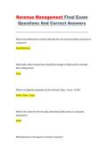 Revenue Management Final Exam &ndash; Questions & Correct Answers Study Guide