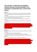 CAD 100 EXAM &ndash; QUESTIONS AND ANSWERS &vert; &NewLine;VERIFIED AND WELL DETAILED ANSWERS &vert; PLUS &NewLine;RATIONALES &vert; GUARANTEED PASS &vert; LATEST EXAM &NewLine;UPDATE 
