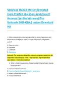 Maryland HVACR Master Restricted &NewLine;Exam Practice Questions And Correct &NewLine;Answers &lpar;Verified Answers&rpar; Plus &NewLine;Rationale 2026 Q&A&vert; Instant Download &NewLine;Pdf 