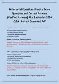 Differential Equations Practice Exam Questions and Correct Answers &lpar;Verified Answers&rpar; Plus Rationales 2026 Q&A &vert; Instant Download Pdf
