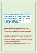 NM BROKER BASICS UNIT 1 LICENSE &NewLine;LAW EXAM WITH CORRECT ACTUAL &NewLine;QUESTIONS AND CORRECTLY WELL &NewLine;DEFINED ANSWERS LATEST &NewLine;ALREADY GRADED A&plus;