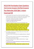 NCLEX RN Prioritization Exam Questions &NewLine;And Correct Answers &lpar;Verified Answers&rpar; &NewLine;Plus Rationales 2026 Q&A &vert; Instant &NewLine;Download Pdf 