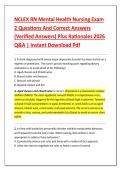 NCLEX RN Mental Health Nursing Exam &NewLine;2 Questions And Correct Answers &NewLine;&lpar;Verified Answers&rpar; Plus Rationales 2026 &NewLine;Q&A &vert; Instant Download Pdf 
