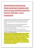 NCLEX RN Mental Health Nursing &NewLine;Practice Examination 3 Questions And &NewLine;Correct Answers &lpar;Verified Answers&rpar; Plus &NewLine;Rationales 2026 Q&A &vert; Instant &NewLine;Download Pdf 
