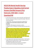 NCLEX RN Mental Health Nursing &NewLine;Practice Exam 2 Questions And Correct &NewLine;Answers &lpar;Verified Answers&rpar; Plus &NewLine;Rationales 2026 Q&A &vert; Instant &NewLine;Download Pdf 
