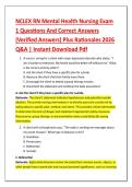 NCLEX RN Mental Health Nursing Exam &NewLine;1 Questions And Correct Answers &NewLine;&lpar;Verified Answers&rpar; Plus Rationales 2026 &NewLine;Q&A &vert; Instant Download Pdf