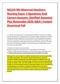 NCLEX RN Maternal Newborn &NewLine;Nursing Exam 3 Questions And &NewLine;Correct Answers &lpar;Verified Answers&rpar; &NewLine;Plus Rationales 2026 Q&A &vert; Instant &NewLine;Download Pdf 