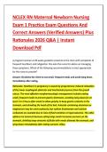 NCLEX RN Maternal Newborn Nursing &NewLine;Exam 1 Practice Exam Questions And &NewLine;Correct Answers &lpar;Verified Answers&rpar; Plus &NewLine;Rationales 2026 Q&A &vert; Instant &NewLine;Download Pdf 