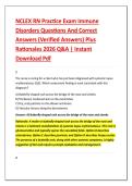 NCLEX RN Practice Exam Immune &NewLine;Disorders Questions And Correct &NewLine;Answers &lpar;Verified Answers&rpar; Plus &NewLine;Rationales 2026 Q&A &vert; Instant &NewLine;Download Pdf