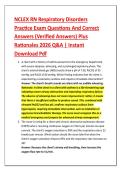 NCLEX RN Respiratory Disorders &NewLine;Practice Exam Questions And Correct &NewLine;Answers &lpar;Verified Answers&rpar; Plus &NewLine;Rationales 2026 Q&A &vert; Instant &NewLine;Download Pdf 