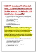 NCLEX RN Reduction of Risk Potential &NewLine;Exam 3 Questions And Correct Answers &NewLine;&lpar;Verified Answers&rpar; Plus Rationales 2026 &NewLine;Q&A &vert; Instant Download Pdf 