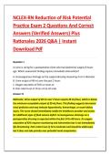 NCLEX-RN Reduction of Risk Potential &NewLine;Practice Exam 2 Questions And Correct &NewLine;Answers &lpar;Verified Answers&rpar; Plus &NewLine;Rationales 2026 Q&A &vert; Instant &NewLine;Download Pdf 