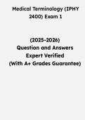 Medical Terminology &lpar;IPHY 2400&rpar; Exam 1 &vert; Questions & Verified Answers &vert; Comprehensive Medical Terminology Exam Review Study Guide PDF &vert; 2026