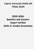 Liberty University NURS 104 Final Exam &vert; Questions & Verified Answers &vert; Comprehensive Nursing Fundamentals Exam Review Study Guide PDF &vert; 2026