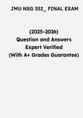 JMU NSG 352 Final Exam &vert; Questions & Verified Answers &vert; Comprehensive Nursing Course Final Exam Review Study Guide PDF &vert; 2026