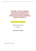 ALGEBRA  2 B UNIT 2 RADICAL &NewLine;FUNCTIONS AND RATIONAL &NewLine;EXPONENTS QUESTIONS AND &NewLine;VERIFIED SOLUTIONS&vert;VERIFIED & &NewLine;ALREADY GRADED A&plus; &NewLine;Most Studied &vert; Updated 