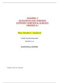 ALGEBRA  2 &NewLine;QUESTIONS AND VERIFIED &NewLine;ANSWERS&vert;VERIFIED & ALREADY &NewLine;GRADED A&plus; &NewLine;Most Studied &vert; Updated