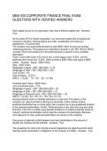 MBA 530 CORPORATE FINANCE FINAL EXAM QUESTIONS WITH VERIFIED ANSWERS