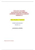 COLLEGE ALGEBRA  &NewLine;QUESTIONS AND VERIFIED &NewLine;ANSWERS&vert;VERIFIED & ALREADY &NewLine;GRADED A&plus; &NewLine;Most Studied &vert; Updated 
