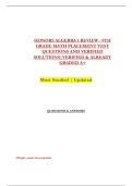 HONORS ALGEBRA 1 REVIEW - 9TH &NewLine;GRADE MATH PLACEMENT TEST &NewLine;QUESTIONS AND VERIFIED &NewLine;SOLUTIONS&vert;VERIFIED & ALREADY &NewLine;GRADED A&plus; &NewLine;Most Studied &vert; Updated 
