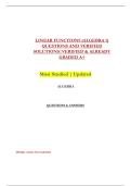 LINEAR FUNCTIONS &lpar;ALGEBRA 1&rpar; &NewLine;QUESTIONS AND VERIFIED &NewLine;SOLUTIONS&vert;VERIFIED & ALREADY &NewLine;GRADED A&plus; &NewLine;Most Studied &vert; Updated 