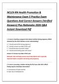 NCLEX-RN Health Promotion & &NewLine;Maintenance Exam 5 Practice Exam &NewLine;Questions And Correct Answers &lpar;Verified &NewLine;Answers&rpar; Plus Rationales 2026 Q&A &NewLine;Instant Download Pdf 