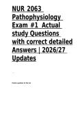 NUR 2063 Pathophysiology Exam &num;1  Actual study Questions with correct detailed Answers &vert; 2026&sol;27 Updates