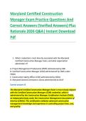 Maryland Certified Construction &NewLine;Manager Exam Practice Questions And &NewLine;Correct Answers &lpar;Verified Answers&rpar; Plus &NewLine;Rationale 2026 Q&A&vert; Instant Download &NewLine;Pdf 