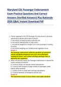 Maryland CDL Passenger Endorsement &NewLine;Exam Practice Questions And Correct &NewLine;Answers &lpar;Verified Answers&rpar; Plus Rationale &NewLine;2026 Q&A&vert; Instant Download Pdf 