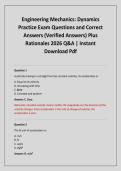 Engineering Mechanics&colon; Dynamics Practice Exam Questions and Correct Answers &lpar;Verified Answers&rpar; Plus Rationales 2026 Q&A &vert; Instant Download Pdf