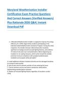 Maryland Weatherization Installer &NewLine;Certification Exam Practice Questions &NewLine;And Correct Answers &lpar;Verified Answers&rpar; &NewLine;Plus Rationale 2026 Q&A&vert; Instant &NewLine;Download Pdf 