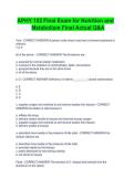 APHY 102 Final Exam &ndash; Nutrition and Metabolism Actual Questions and Answers