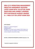 WGU C215 OPERATIONS MANAGEMENT OBJECTIVE ASSESSMENT 2025&vert;2026 LATEST EXAM WITH 150 ACTUAL EXAM QUESTIONS AND CORRECT ANSWERS WITH RATIONALES ALREADY GRADED A&plus; &sol; WGU C215 OA LATEST EXAM 2026