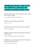 AIR METHODS CRITICAL CARE ACTUAL&NewLine;TEST PAPER FULL QUESTIONS AND&NewLine;ACCURATE ANSWERS GRADED APLUS&NewLine;