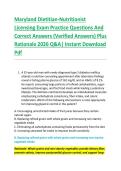 Maryland Dietitian-Nutritionist &NewLine;Licensing Exam Practice Questions And &NewLine;Correct Answers &lpar;Verified Answers&rpar; Plus &NewLine;Rationale 2026 Q&A&vert; Instant Download &NewLine;Pdf 