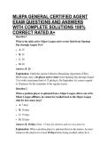 MLBPA GENERAL CERTIFIED AGENT EXAM QUESTIONS AND ANSWERS WITH COMPLETE SOLUTIONS 100&percnt; CORRECT RATED A&plus;