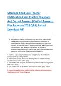 Maryland Child Care Teacher &NewLine;Certification Exam Practice Questions &NewLine;And Correct Answers &lpar;Verified Answers&rpar; &NewLine;Plus Rationale 2026 Q&A&vert; Instant &NewLine;Download Pdf 