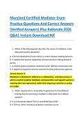 Maryland Certified Mediator Exam &NewLine;Practice Questions And Correct Answers &NewLine;&lpar;Verified Answers&rpar; Plus Rationale 2026 &NewLine;Q&A&vert; Instant Download Pdf 