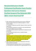 Maryland Behavioral Health &NewLine;Professional Certification Exam Practice &NewLine;Questions And Correct Answers &NewLine;&lpar;Verified Answers&rpar; Plus Rationale 2026 &NewLine;Q&A&vert; Instant Download Pdf  