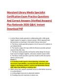 Maryland Library Media Specialist &NewLine;Certification Exam Practice Questions &NewLine;And Correct Answers &lpar;Verified Answers&rpar; &NewLine;Plus Rationale 2026 Q&A&vert; Instant &NewLine;Download Pdf  