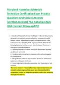 Maryland Hazardous Materials &NewLine;Technician Certification Exam Practice &NewLine;Questions And Correct Answers &NewLine;&lpar;Verified Answers&rpar; Plus Rationale 2026 &NewLine;Q&A&vert; Instant Download Pdf 