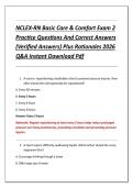 NCLEX-RN Basic Care & Comfort Exam 2 &NewLine;Practice Questions And Correct Answers &NewLine;&lpar;Verified Answers&rpar; Plus Rationales 2026 &NewLine;Q&A Instant Download Pdf 