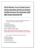 NCLEX-RN Basic Care & Comfort Exam 5 &NewLine;Practice Questions And Correct Answers &NewLine;&lpar;Verified Answers&rpar; Plus Rationales 2026 &NewLine;Q&A Instant Download Pdf 