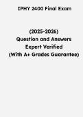 IPHY 2400 Final Exam &vert; Questions & Verified Answers &vert; Comprehensive Medical Terminology Final Exam Review Study Guide PDF &vert; 2026