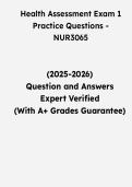 NUR3065 Health Assessment Exam 1 Practice Questions &vert; Questions & Verified Answers &vert; Comprehensive Nursing Health Assessment Exam Review Study Guide PDF &vert; 2026