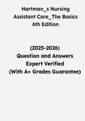 Hartman&rsquo;s Nursing Assistant Care&colon; The Basics 6th Edition &vert; Questions & Verified Answers &vert; Comprehensive CNA Nursing Assistant Exam Review Study Guide PDF &vert; 2026