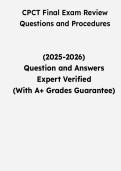 CPCT Final Exam Review Questions and Procedures &vert; Questions & Verified Answers &vert; Comprehensive Patient Care Technician Exam Review Study Guide PDF &vert; 2026