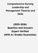 Comprehensive Nursing Leadership and Management Theories and Skills &vert; Questions & Verified Answers &vert; Nursing Leadership & Management Exam Review Study Guide PDF &vert; 2026