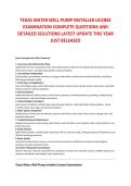 TEXAS WATER WELL PUMP INSTALLER LICENSE &NewLine;EXAMINATION COMPLETE QUESTIONS AND &NewLine;DETAILED SOLUTIONS LATEST UPDATE THIS YEAR &NewLine;JUST RELEASED
